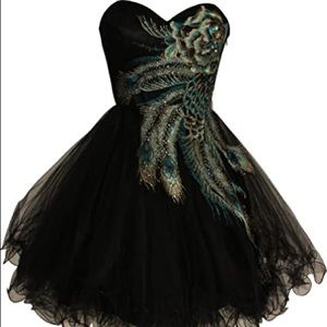 Metallic Peacock Embroidered Holiday Party, Prom